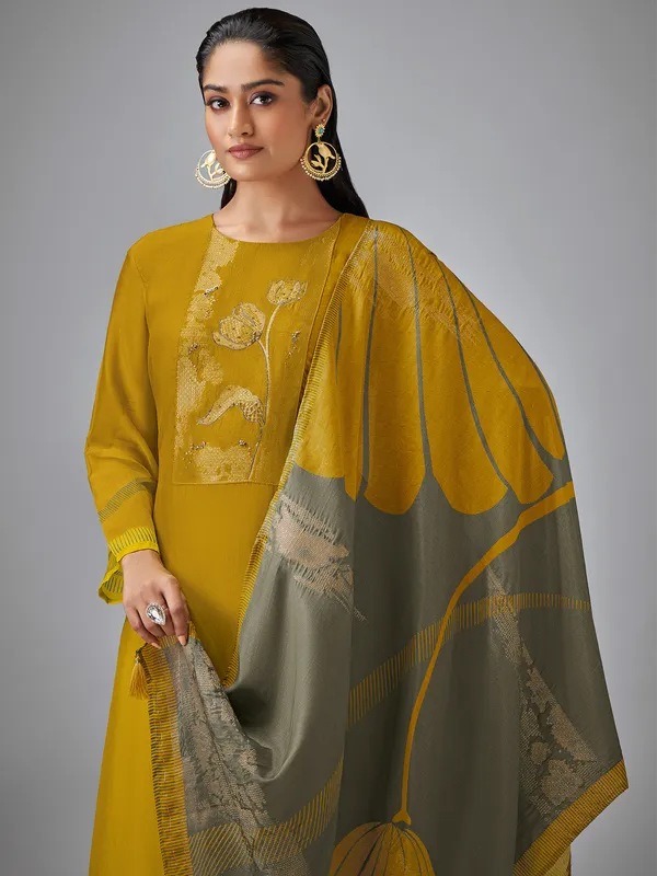 Mehendi yellow silk thread salwar suit