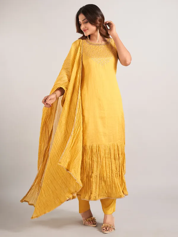 Mehendi yellow wedding wear soft silk salwar suit
