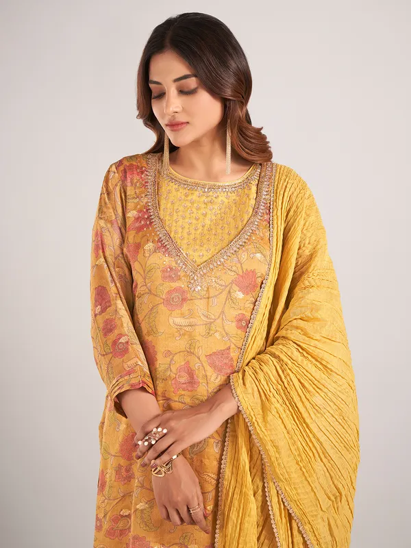 Mehendi yellow wedding wear soft silk salwar suit