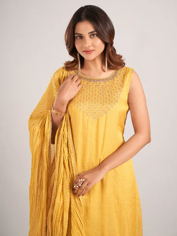 Mehendi yellow wedding wear soft silk salwar suit