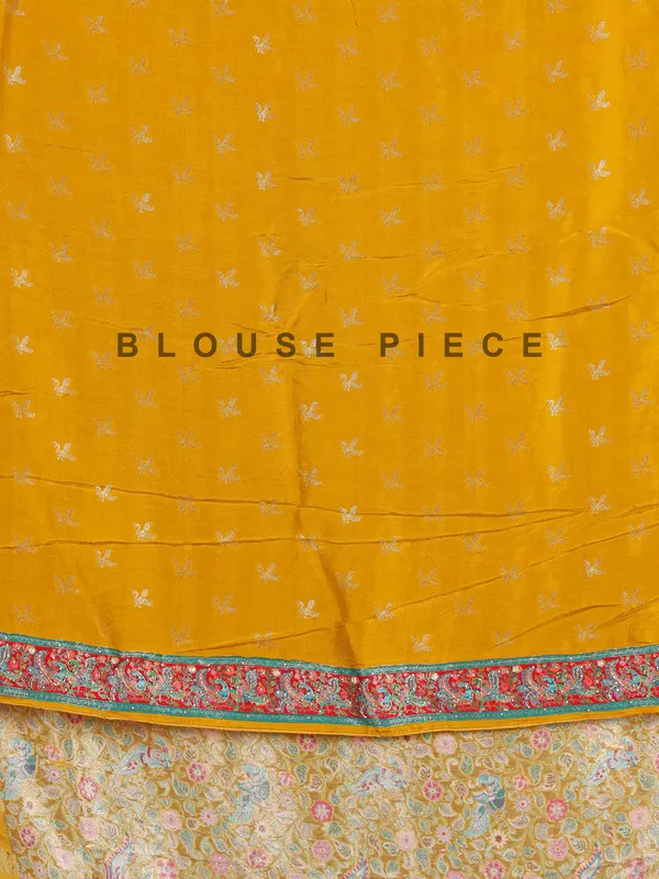 Mehendi yellow zari weaving silk wedding wear saree