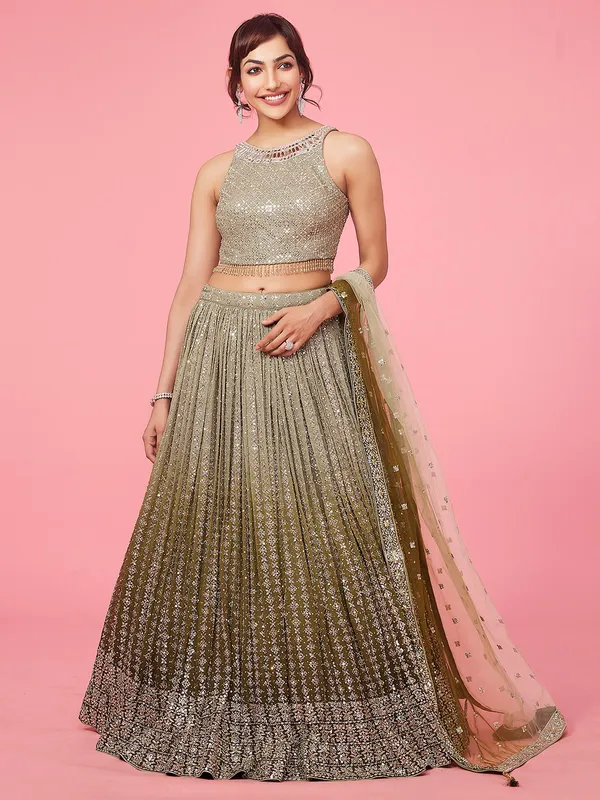 Mehndi green lehenga choli with dupatta