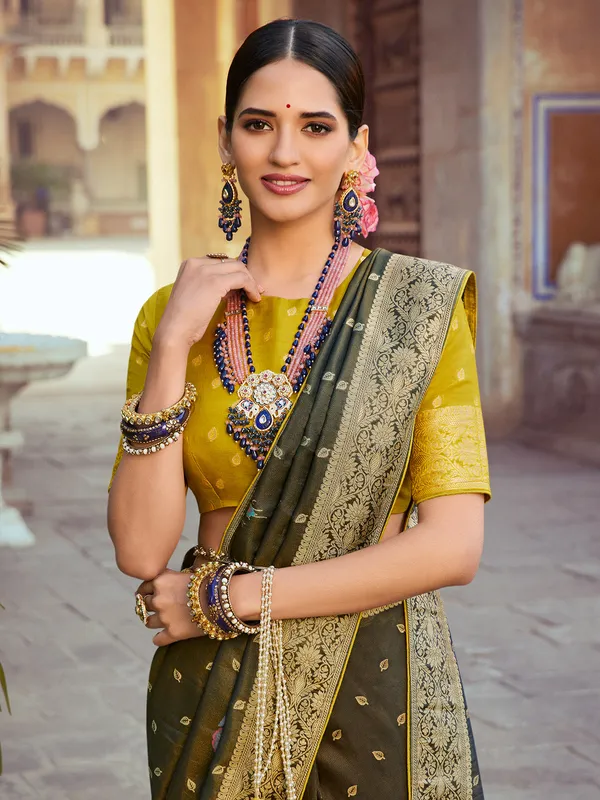 Mehndi green silk saree