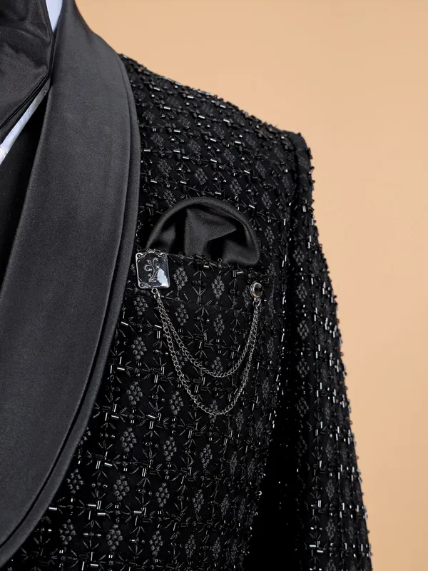 Men black terry rayon coat suit for party