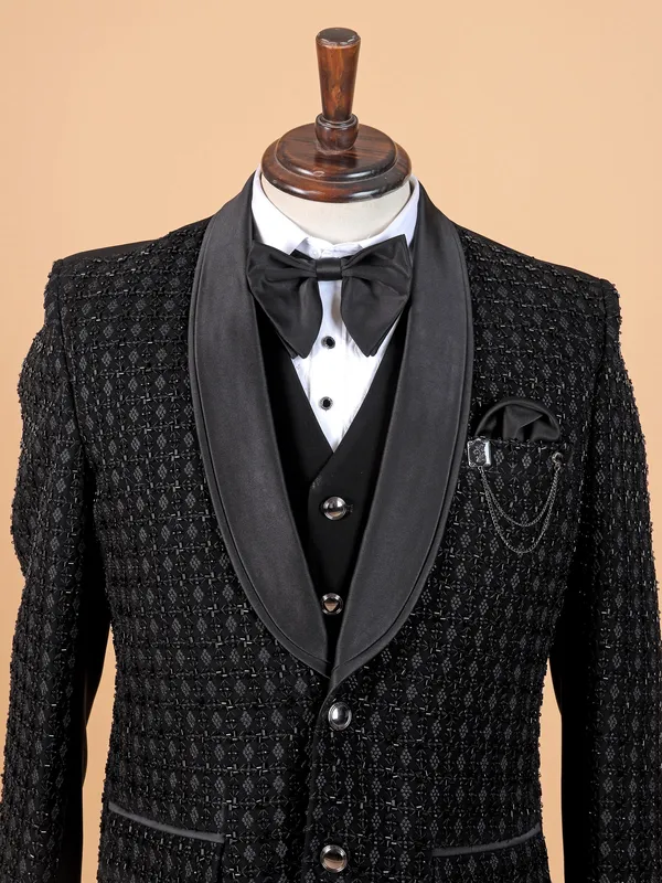 Men black terry rayon coat suit for party