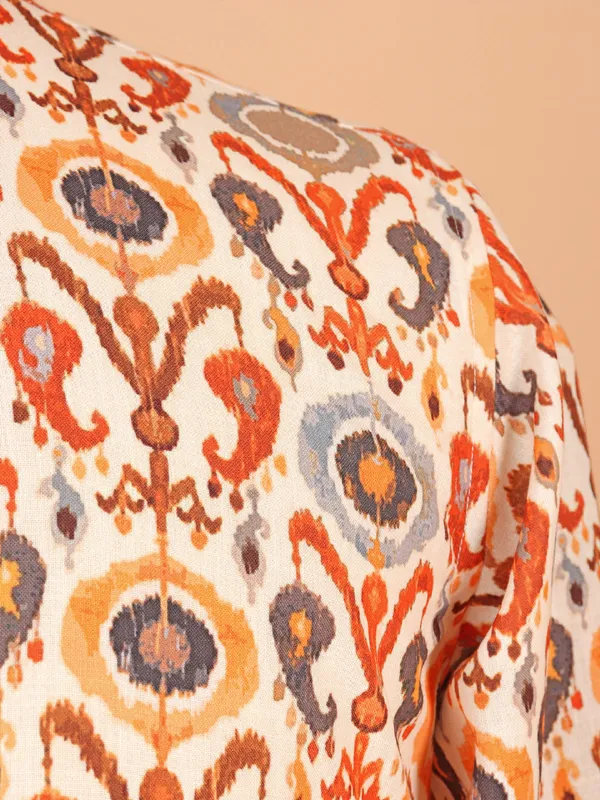 Men unique printed white cotton kurta suit