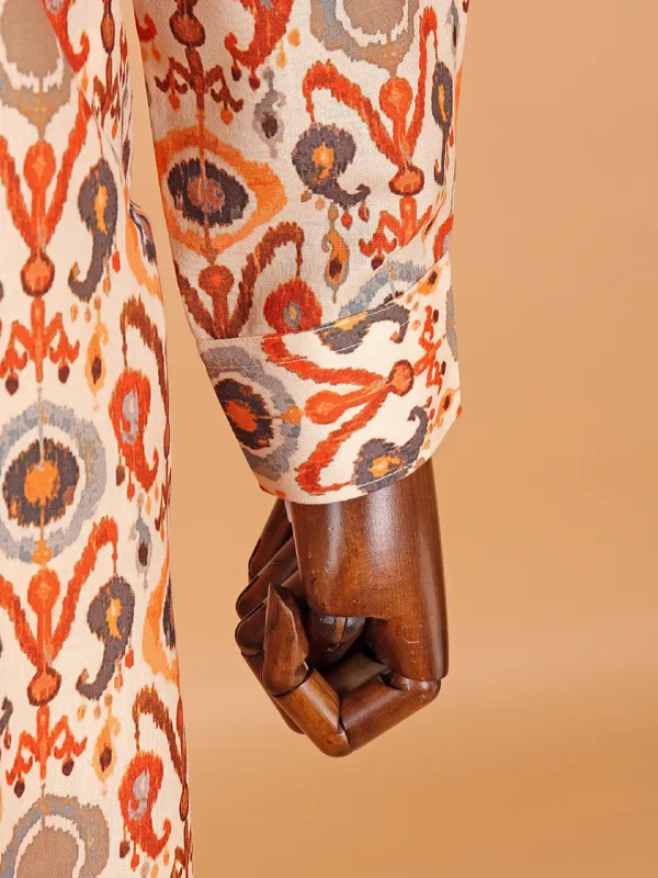 Men unique printed white cotton kurta suit