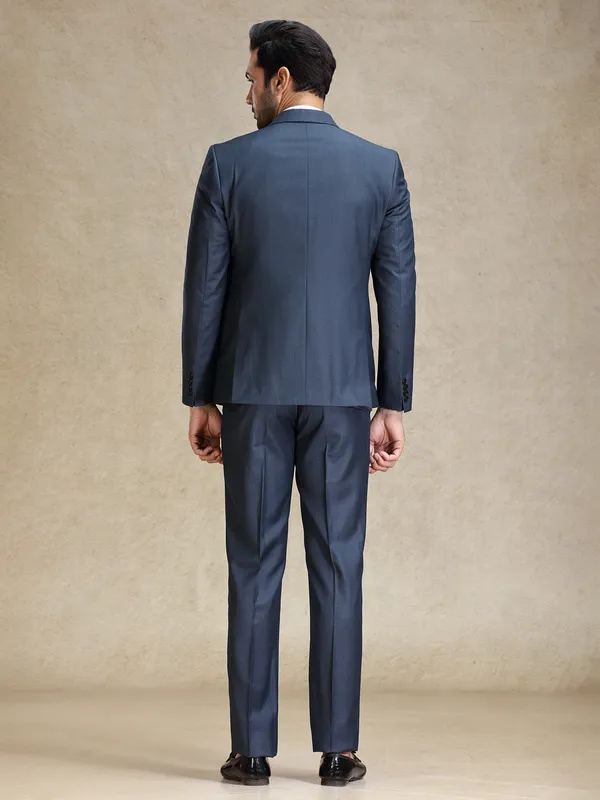 Metalic blue terry rayon blazer and pant set