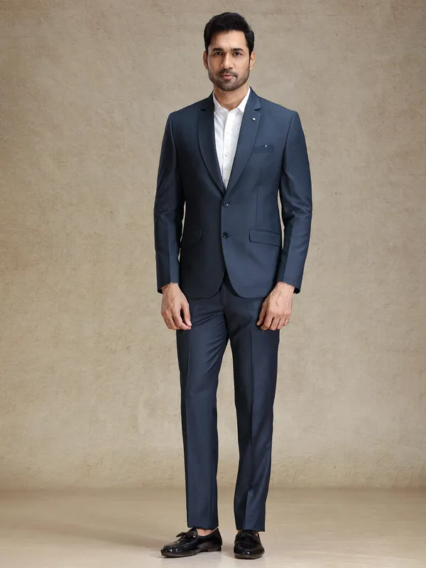 Metalic blue terry rayon blazer and pant set