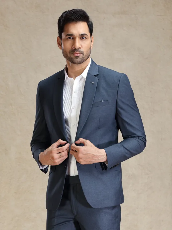 Metalic blue terry rayon blazer for receptions