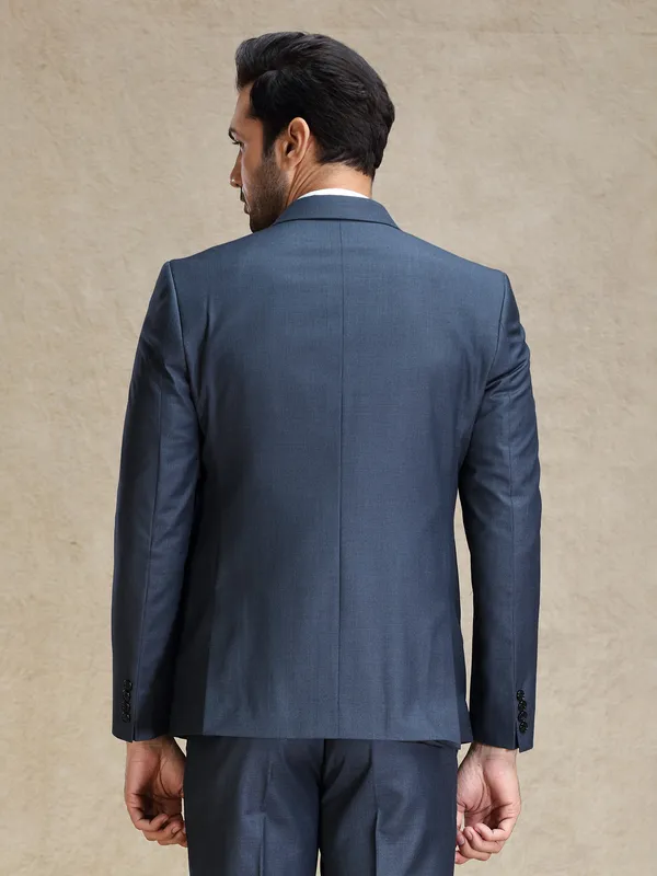 Metalic blue terry rayon blazer for receptions