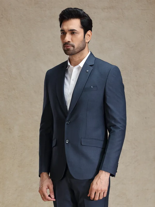 Metalic blue terry rayon blazer for receptions