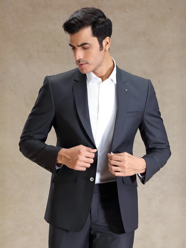 Metalic grey terry rayon blazer and pant set