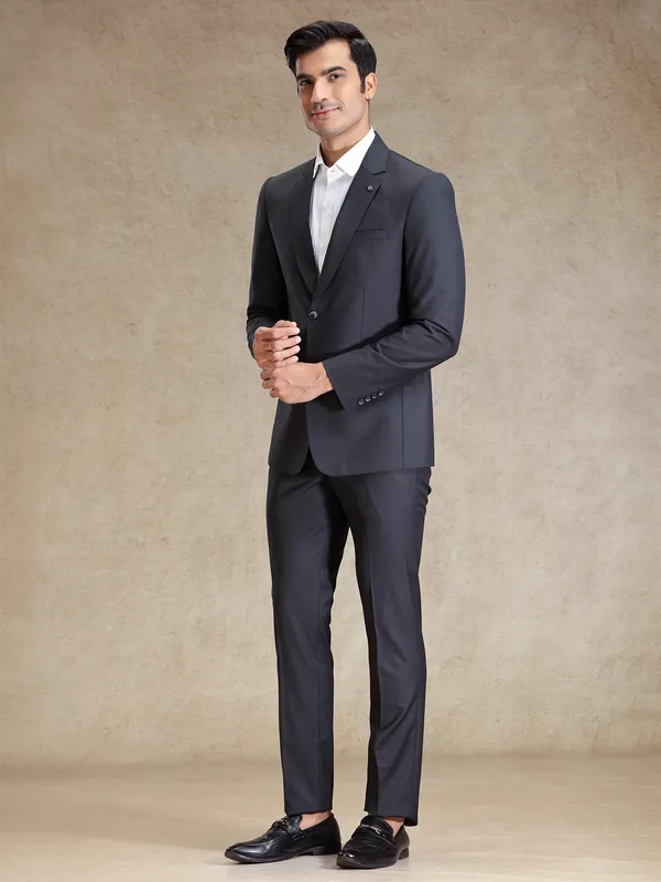 Metalic grey terry rayon blazer and pant set