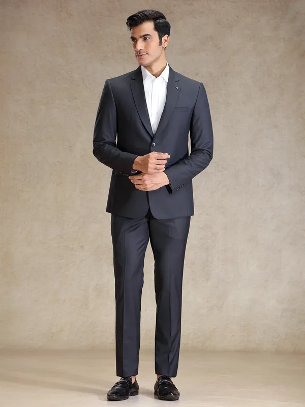 Metalic grey terry rayon blazer and pant set