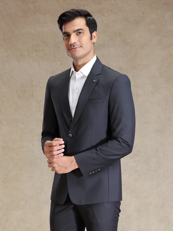 Metalic grey terry rayon blazer for men