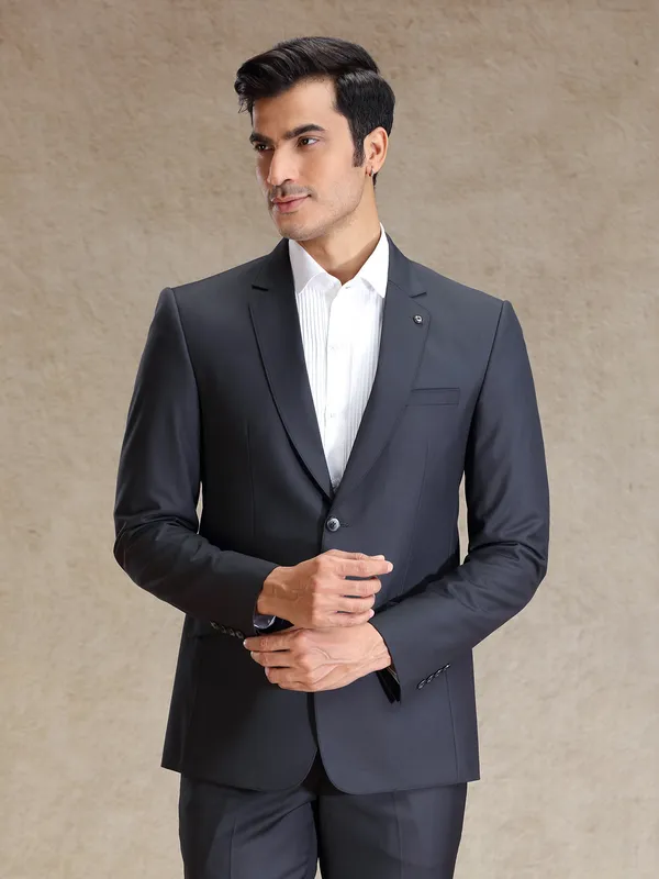Metalic grey terry rayon blazer for men