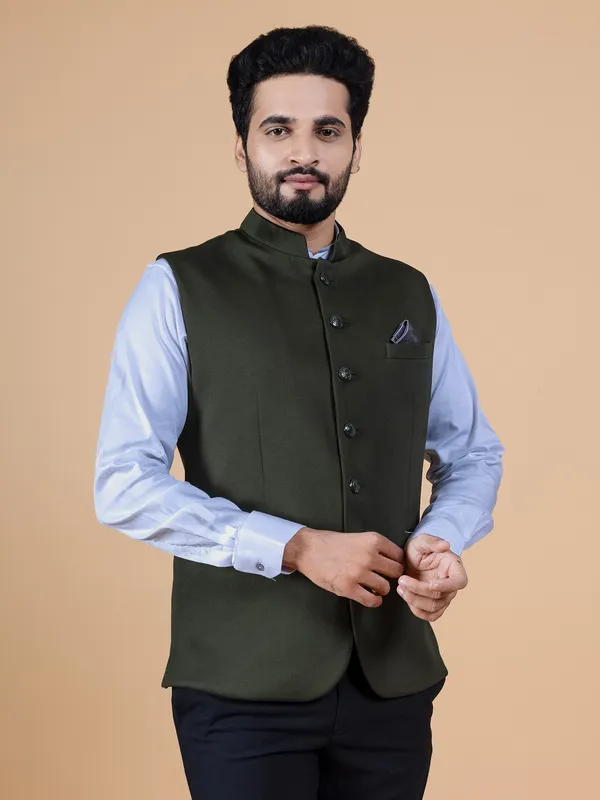 Military green terry rayon waistcoat