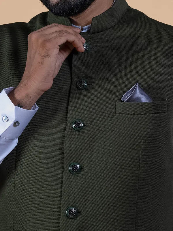 Military green terry rayon waistcoat