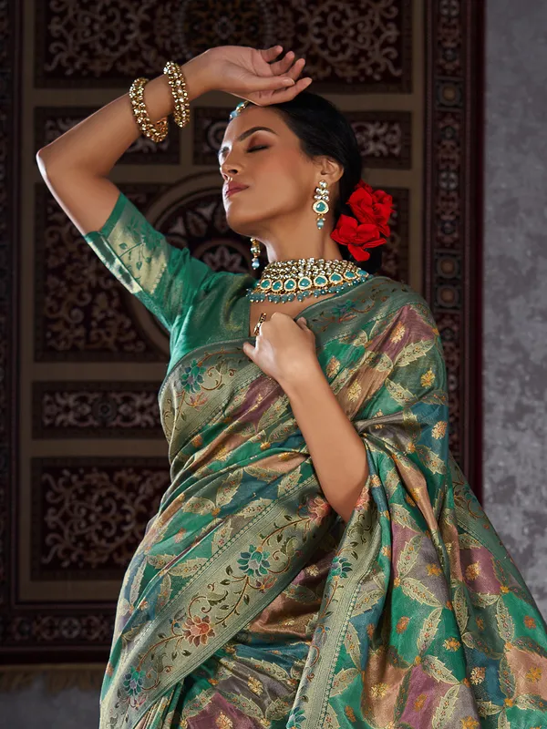 Minakari silk green saree