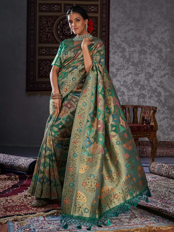 Minakari silk green saree