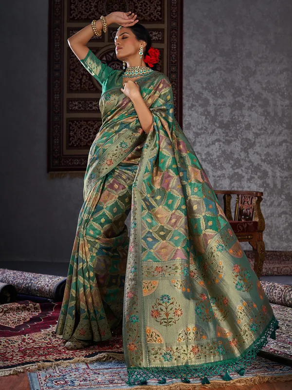 Minakari silk green saree