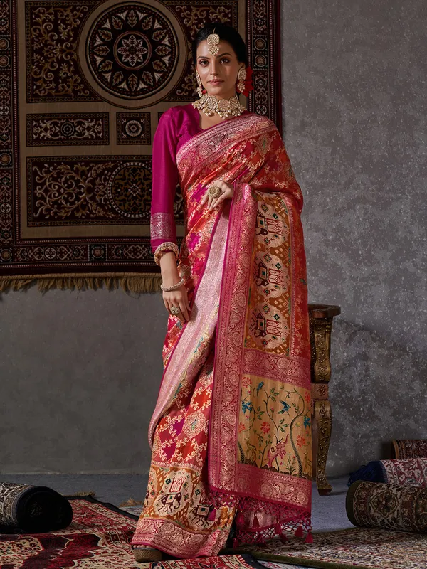 Minakari silk orange saree
