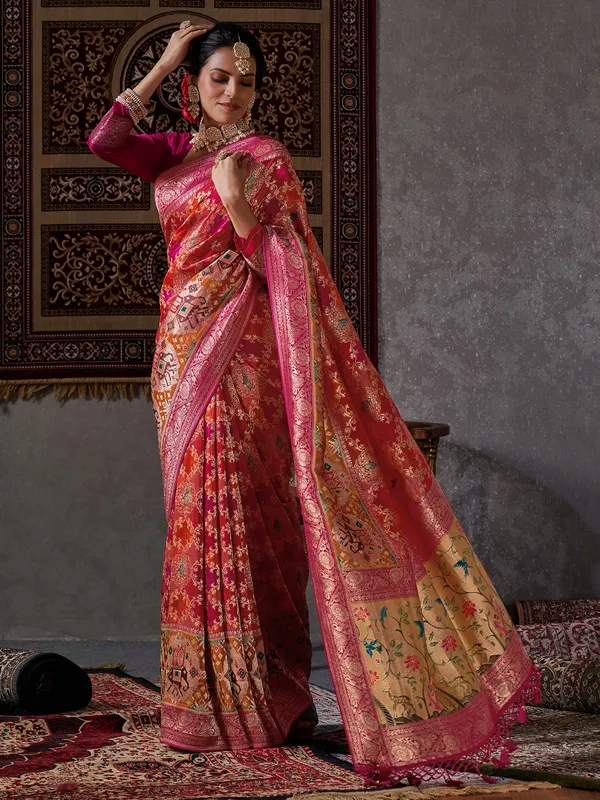 Minakari silk orange saree