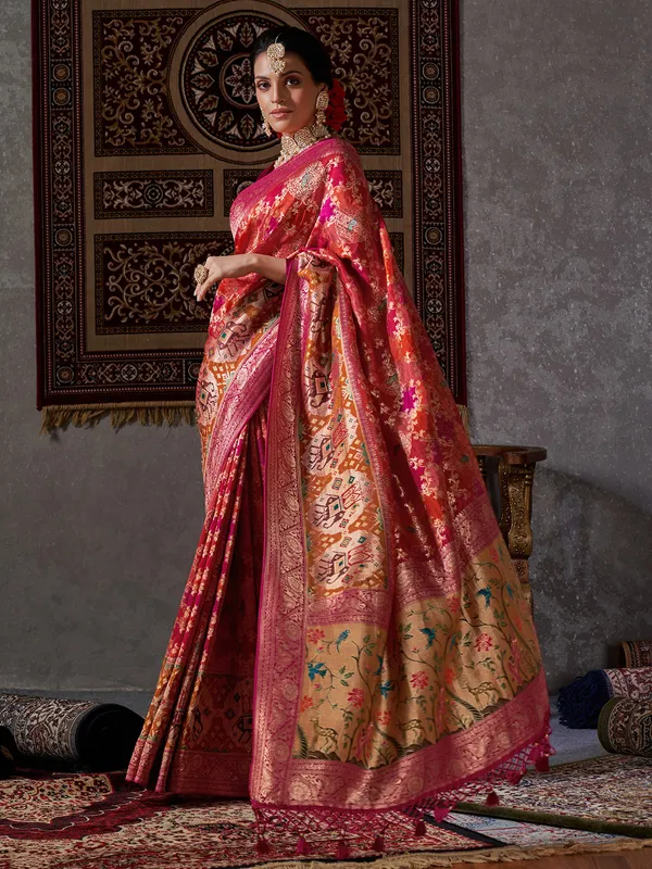 Minakari silk orange saree