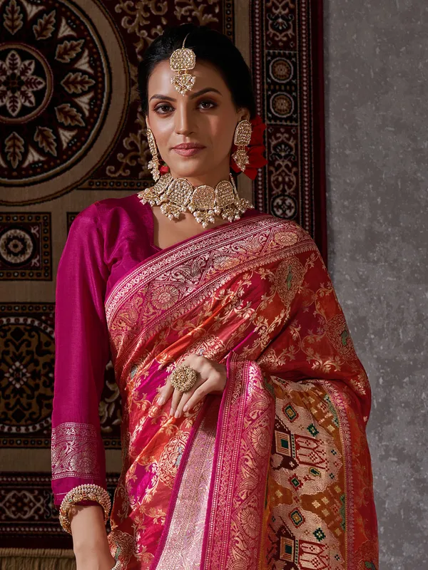 Minakari silk orange saree