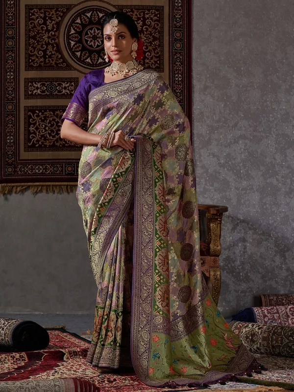 Minakari zari woven multi color silk saree