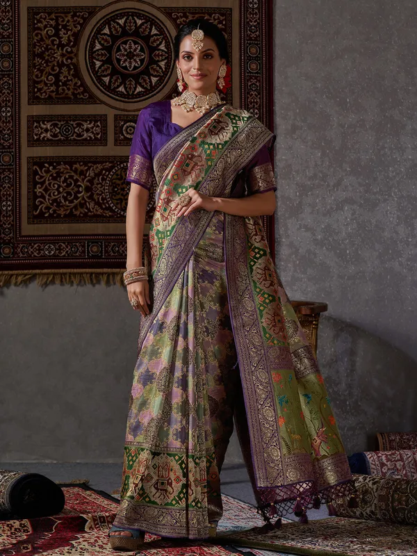 Minakari zari woven multi color silk saree