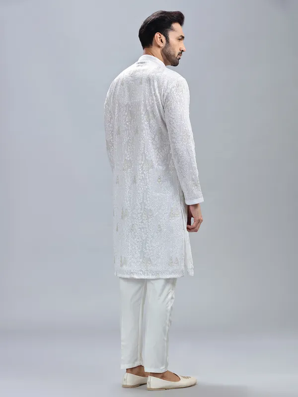 Minimalist white georgette kurta set for men