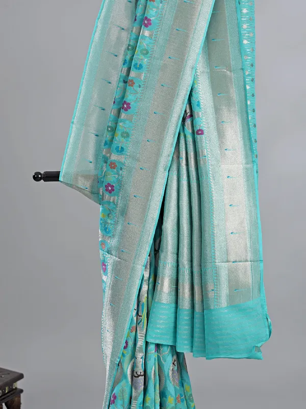Mint aqua modal silk saree