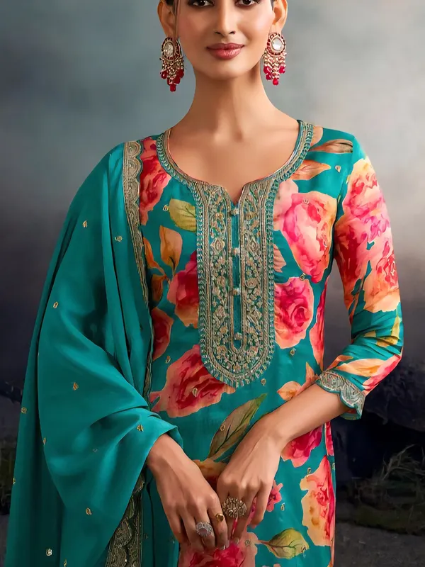 Mint aqua silk kurti palazzo outfit