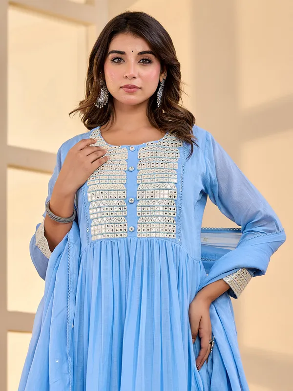Mint blue aabla yoke kurti set with dupatta
