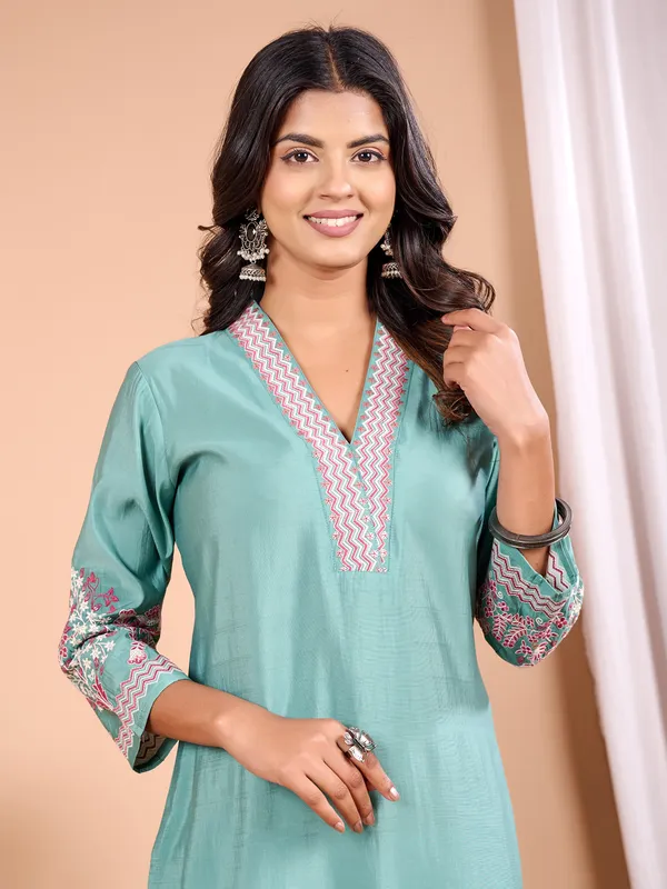 Mint blue casual kurti in silk