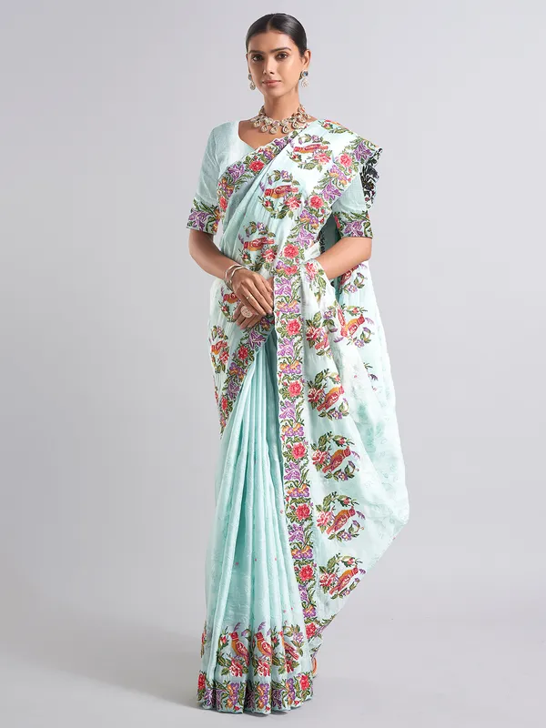 Mint blue chiffon saree for wedding