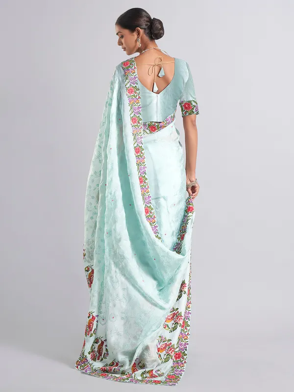 Mint blue chiffon saree for wedding