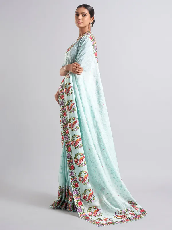 Mint blue chiffon saree for wedding