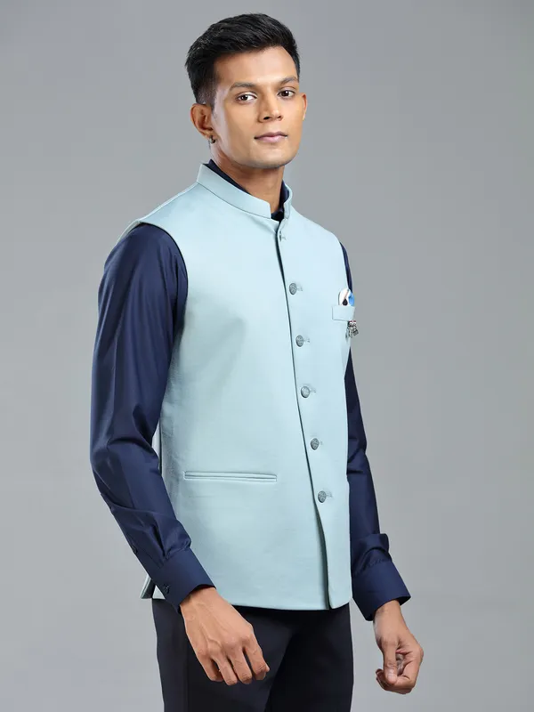 Mint blue cool waistcoat for the modern men