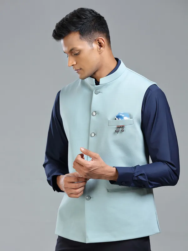 Mint blue cool waistcoat for the modern men