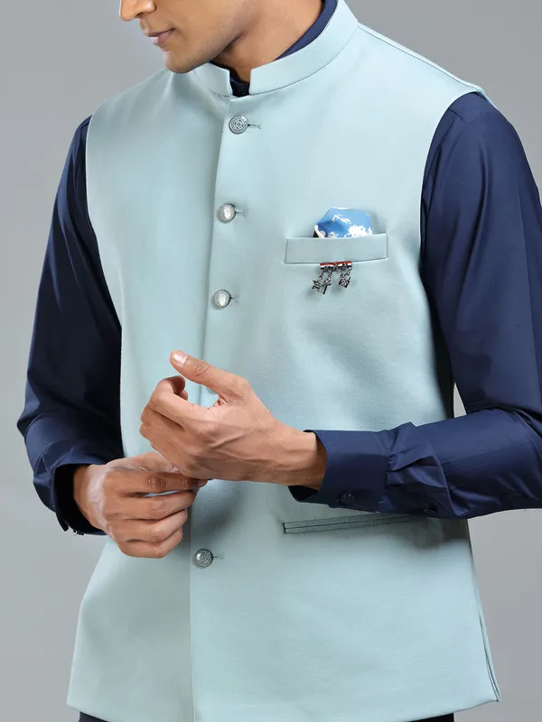 Mint blue cool waistcoat for the modern men
