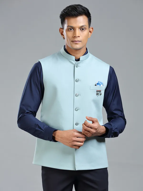Mint blue cool waistcoat for the modern men