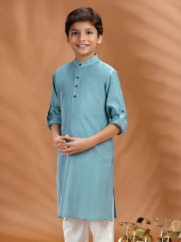 Mint blue cotton kurta for ethnic events