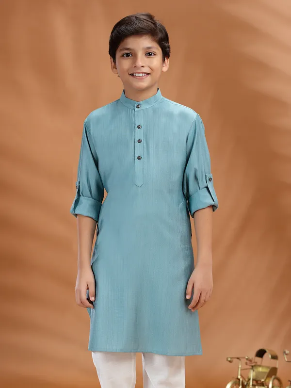 Mint blue cotton kurta for ethnic events