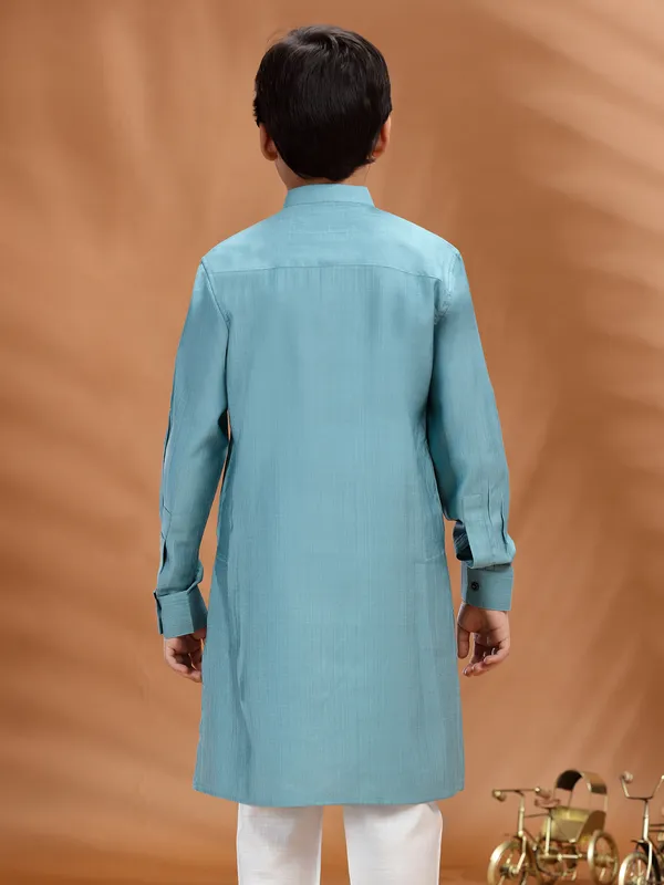 Mint blue cotton kurta for ethnic events