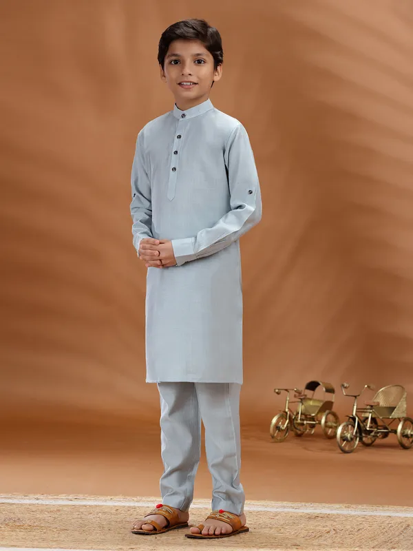 Mint blue cotton kurta pant set