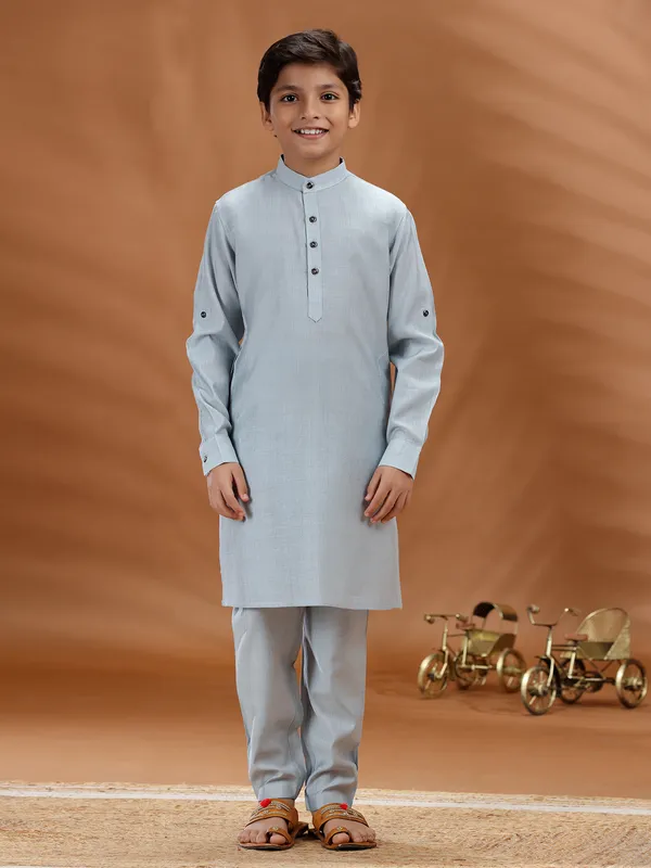 Mint blue cotton kurta pant set