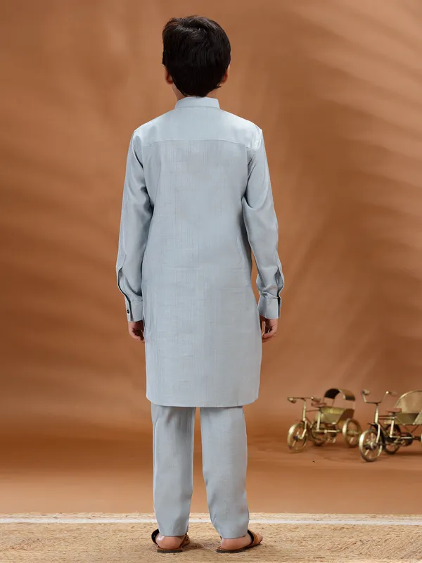 Mint blue cotton kurta pant set